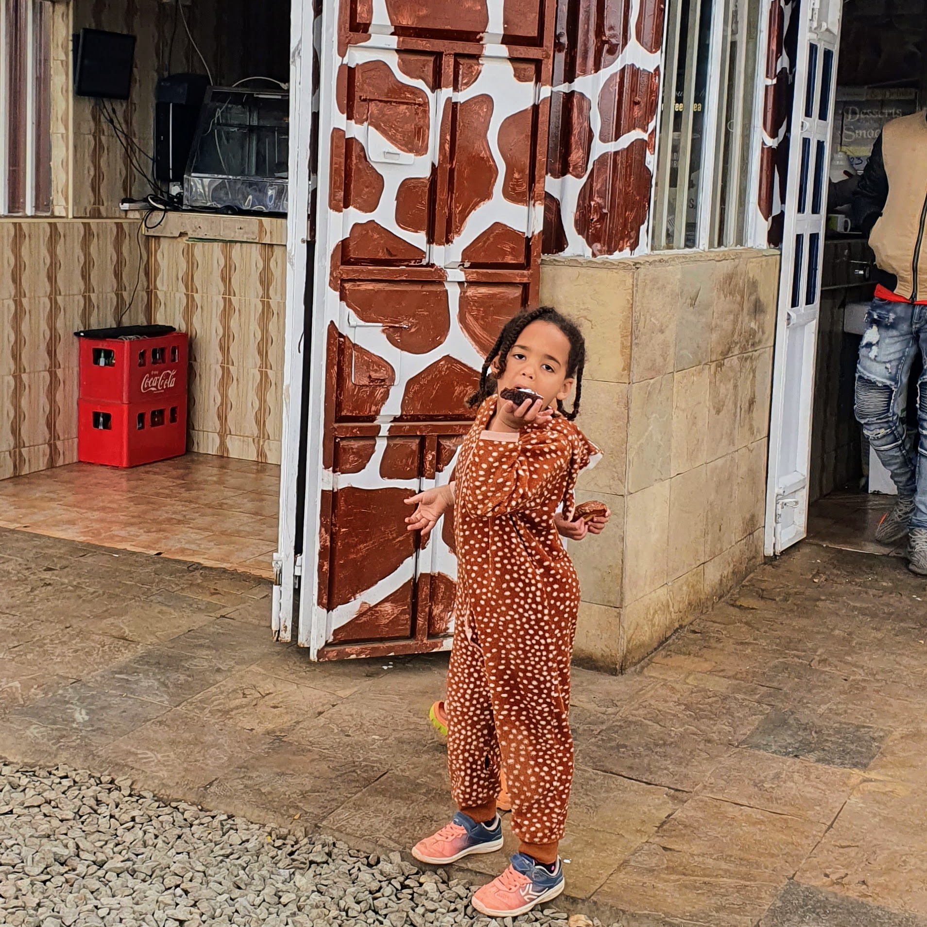 Matching spots at a roadside snack shop on the way from Nairobi to Masai Mara